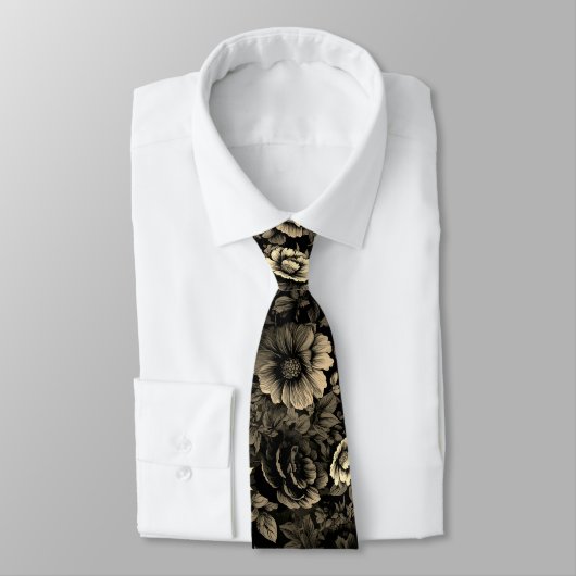 Sepia-Ton-Vintage-Blumenprint Krawatte (Gebunden)