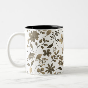 Sepia-Ton-Vintage-Blumenprint Zweifarbige Tasse