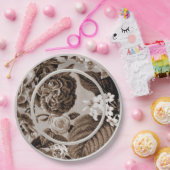 Sepia Tone Brown Floral Toile No.1 Pappteller (Party)