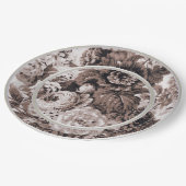 Sepia Tone Brown Floral Toile No.1 Pappteller (Schrägansicht)