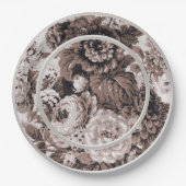Sepia Tone Brown Floral Toile No.1 Pappteller (Vorderseite)