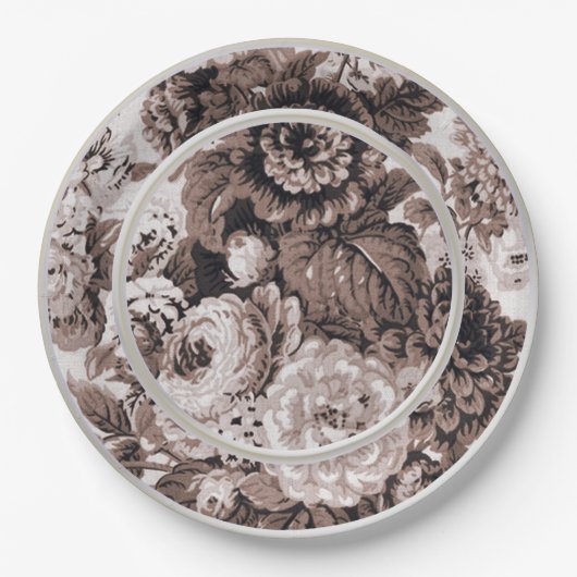 Sepia Tone Brown Floral Toile No.1 Pappteller (Vorderseite)