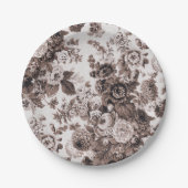 Sepia Tone Brown Floral Toile No.3 Pappteller (Vorderseite)