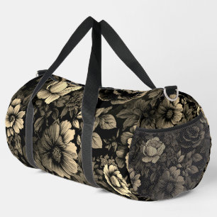 Sepia Tone Vintag Floral Print Duffle Bag