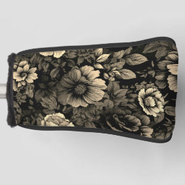 Sepia Tone Vintag Floral Print Golf Headcover