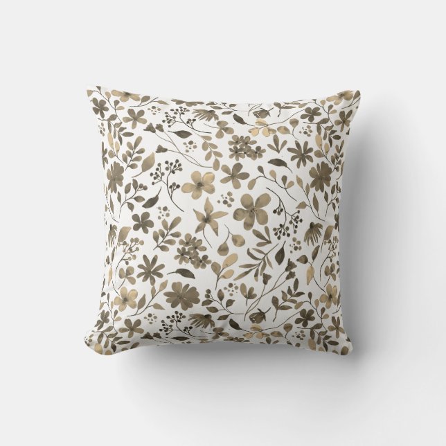 Sepia Tone Vintag Floral Print Kissen (Vorderseite)
