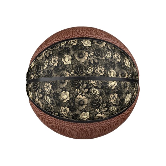 Sepia Tone Vintag Floral Print Mini Basketball (Vorderseite)