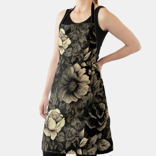 Sepia Tone Vintag Floral Print Schürze