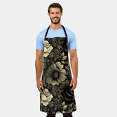 Sepia Tone Vintag Floral Print Schürze (Getragen)