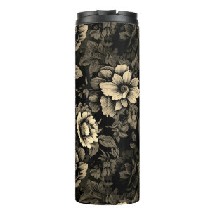 Sepia Tone Vintag Floral Print Thermosbecher