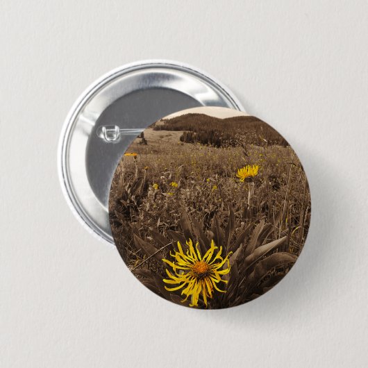 Sepia tone Yellow Wildblumen Button (Vorne & Hinten)