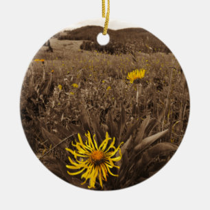 Sepia tone Yellow Wildblumen Keramik Ornament
