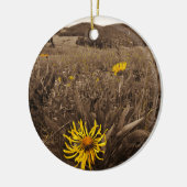 Sepia tone Yellow Wildblumen Keramik Ornament (Links)