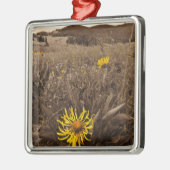 Sepia tone Yellow Wildblumen Ornament Aus Metall (Links)