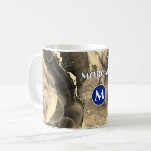 Sepia Toned Liquid Ink, Monogramm und Name Kaffeetasse (Vorderseite Links)