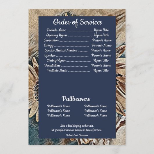 Sepia Toned Sunflower Art | FOTO | Beerdigung Programm (Rückseite)