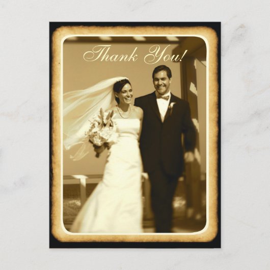 Sepia toned Vintage Hochzeit danke Ihnen Postkarte (Vorderseite)