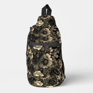 Sepia-Toniger Vintage-Blumenprint Crossbody Bag