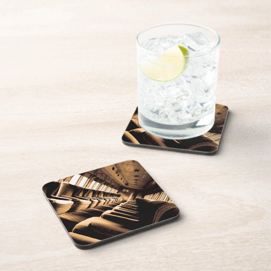 Sepia Train Interior Getränkeuntersetzer (Rechte Seite)