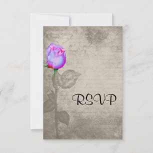 Sepia Vintag Spot Color Rose Bud Wedding RSVP Karte