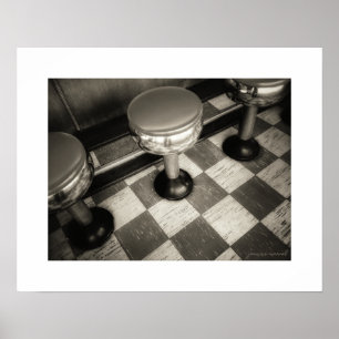 Sepia-Vintage-Diner-Stools-Poster-Druck Poster
