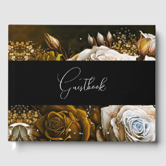 Sepia Vintage gestrichene Rose Hochzeit Gästebuch