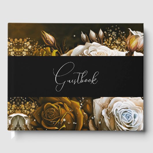 Sepia Vintage gestrichene Rose Hochzeit Gästebuch (Vorderseite)