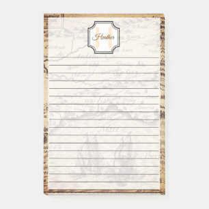 Sepia-Vintage-Karten-Initial-Monogramm benutzerdef Post-it Klebezettel