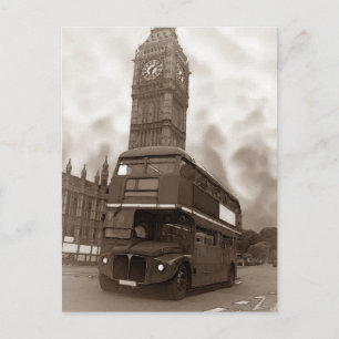 Sepia-Vintage-Londonbus & Big Ben Postkarte