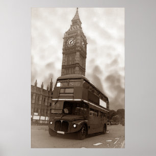 Sepia Vintage Londoner Bus Big Ben Poster