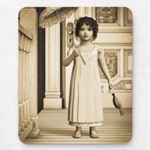 Sepia-Vintage-Mädchen-Schirm-Kunst Mousepad