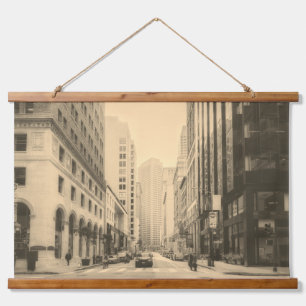 Sepia Vintage San Francisco Innenstadt  Wandteppich Mit Holzrahmen
