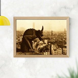 Sepia Vintage Stein Paris Wasserspeier Foto Poster