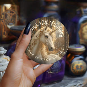 Sepia Vintager Blumenwald Unicorn Verzauberter Pon Runder Aufkleber