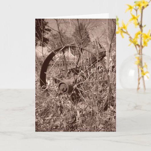 "Sepia Wagon Wheel #2" Geburtskarte Karte (Gelbe Blume)