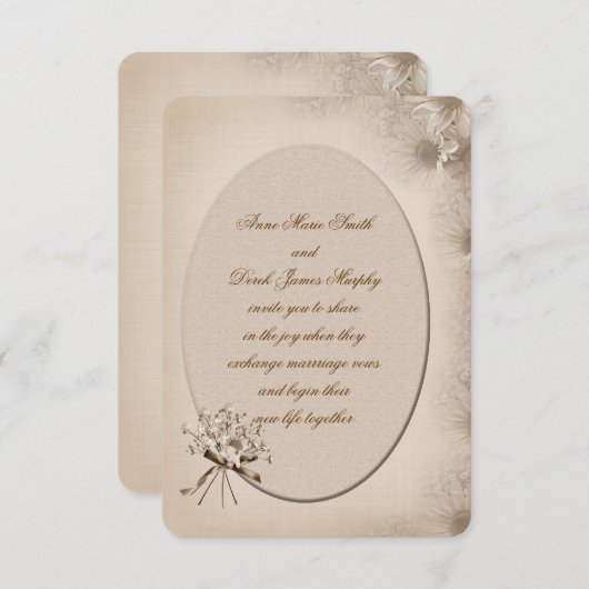 Sepia Wedding Daisy Border Invite Einladung (Vorne/Hinten)