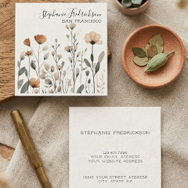 Sepia-Wildblumen-Botanische Kalligrafie-Creme Quadratische Visitenkarte