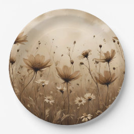 Sepia Wildblumen Design Pappteller