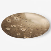 Sepia Wildblumen Design Pappteller (Schrägansicht)