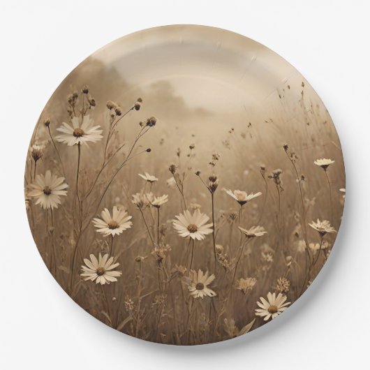 Sepia Wildblumen Design Pappteller (Vorderseite)