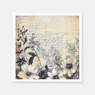 Sepia-Wildblumen-Manuskript Botanische Kunst Serviette