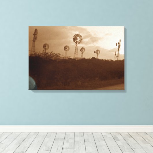 Sepia Windmill Farm mit Korized Car Fender aus den Leinwanddruck (Insitu (Holzboden))