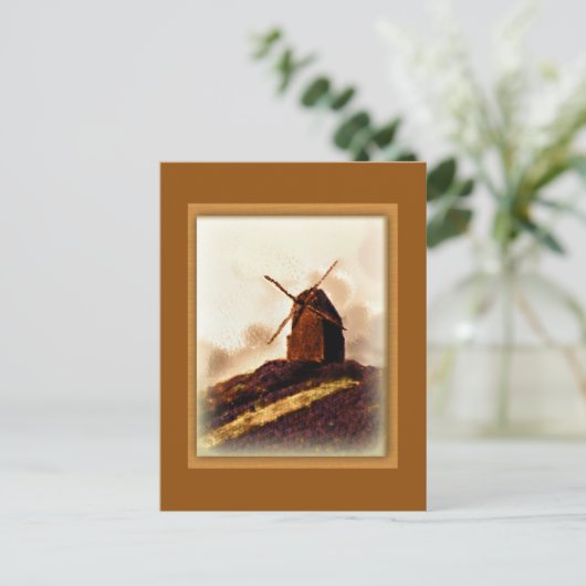 Sepia Windmill Postkarte (Stehend Vorderseite)