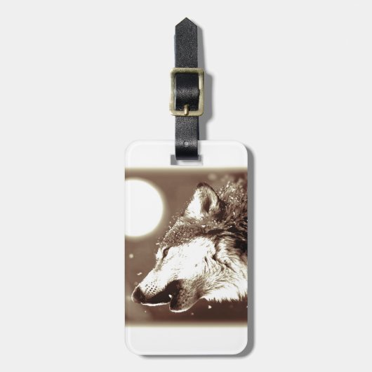 Sepia Wolf & Moon Gepäckanhänger (Vorderseite vertikal)