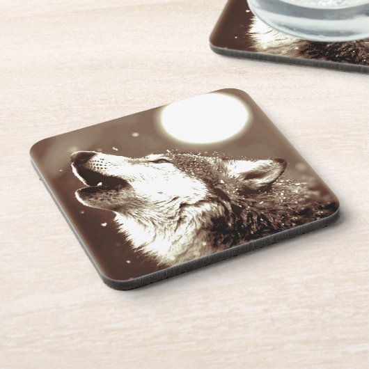 Sepia Wolf & Moon Getränkeuntersetzer (Linke Seite)