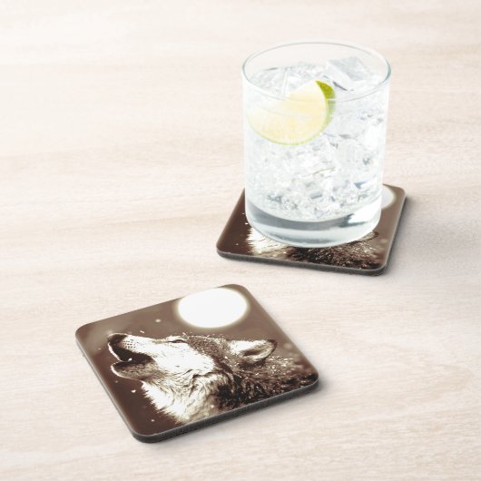 Sepia Wolf & Moon Getränkeuntersetzer (Rechte Seite)