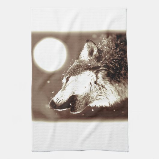 Sepia Wolf & Moon Handtuch (Vertikal)
