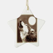 Sepia Wolf & Moon Keramik Ornament (Rechts)