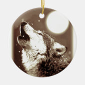 Sepia Wolf & Moon Keramik Ornament (Vorne)