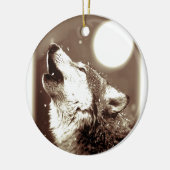 Sepia Wolf & Moon Keramik Ornament (Links)